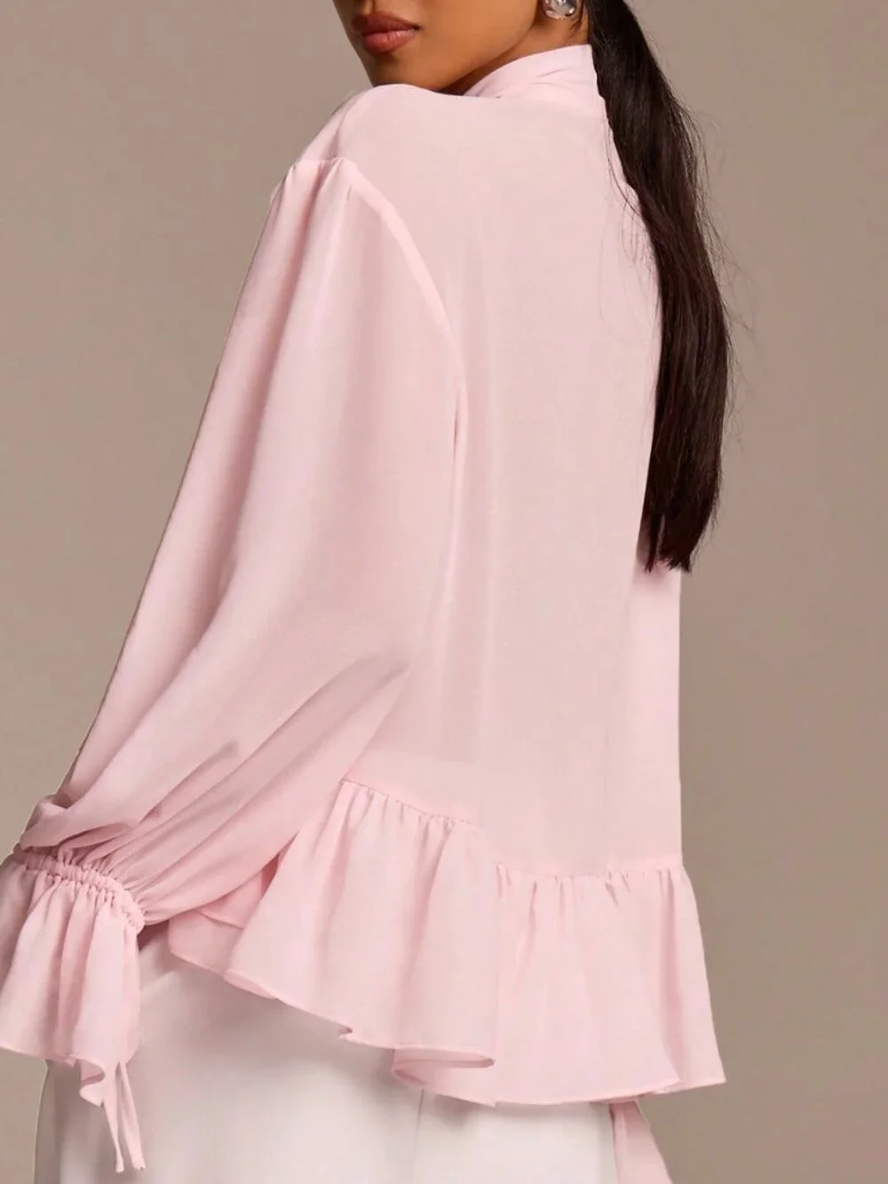 Baby Pink Bohemian Women's Elegant Ruffled Long Sleeve Blouse - Picture 2 of 6